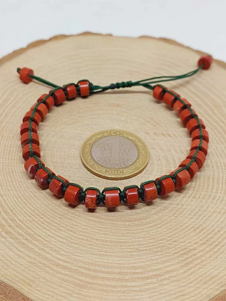 Jasper Taşı Rondela Kesim Makrome Tasarım Unisex Bileklik (49348) - Resim 3