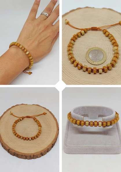 Akik Taşı Rondela Kesim Makrome Tasarım Unisex Bileklik (49352) ürün görseli