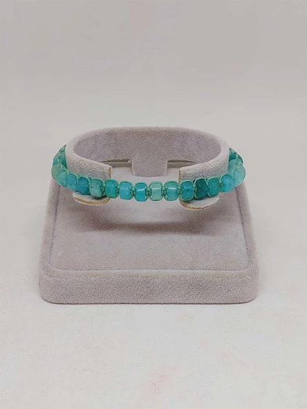 Amazonit Taşı Rondela Kesim Makrome Tasarım Unisex Bileklik (49350) - Resim 4