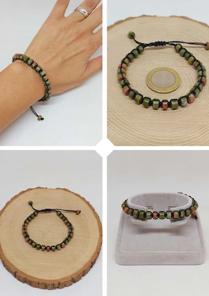 Unakit Taşı Rondela Kesim Makrome Tasarım Unisex Bileklik (49340) ürün görseli