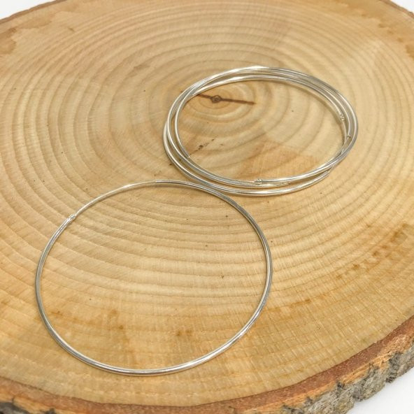 Büyük Boy 6 cm Taşsız Klasik Düz Gümüş Halka Küpe