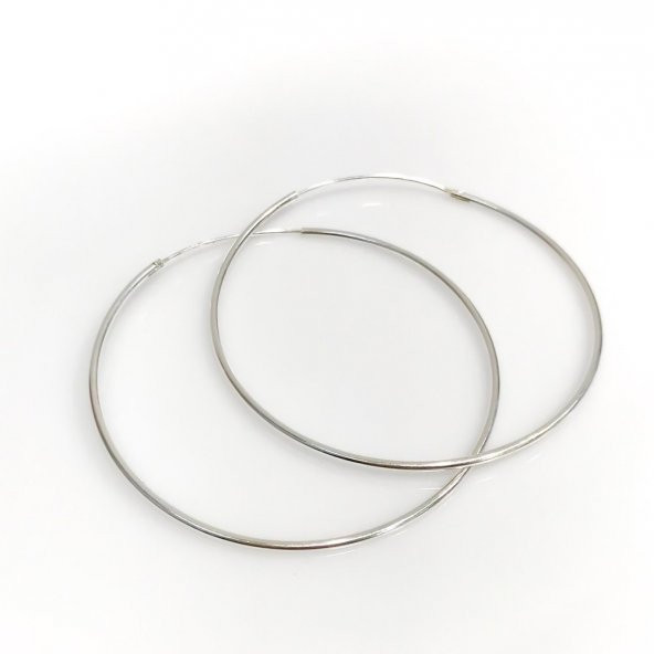 Büyük Boy 6 cm Taşsız Klasik Düz Gümüş Halka Küpe - 2