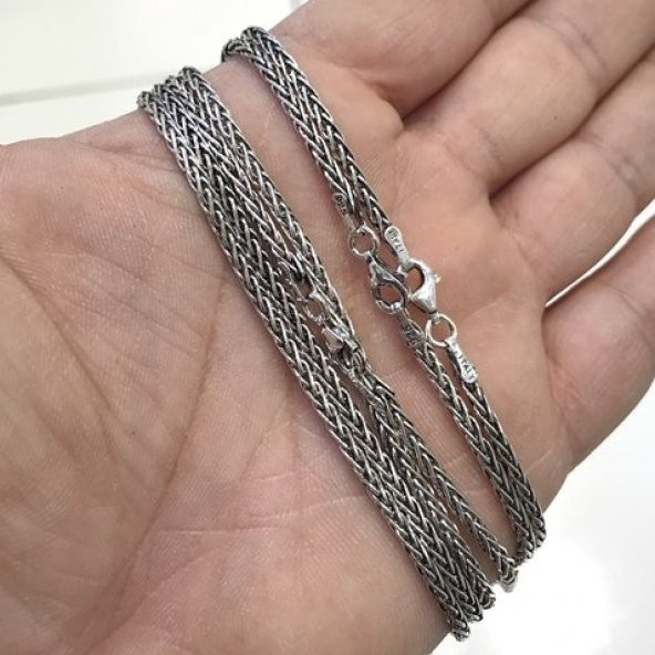 İdeal Uzunluk 65 cm Tilki Kuyruğu 3 mm Gümüş Erkek Zinciri Kolye - 4