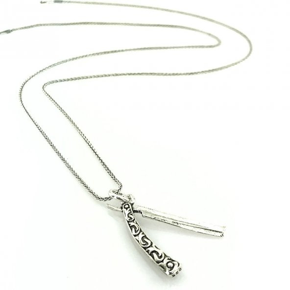 60 cm Tilki Kuyruğu Zincir Ustura Gümüş Kolye - Resim 2