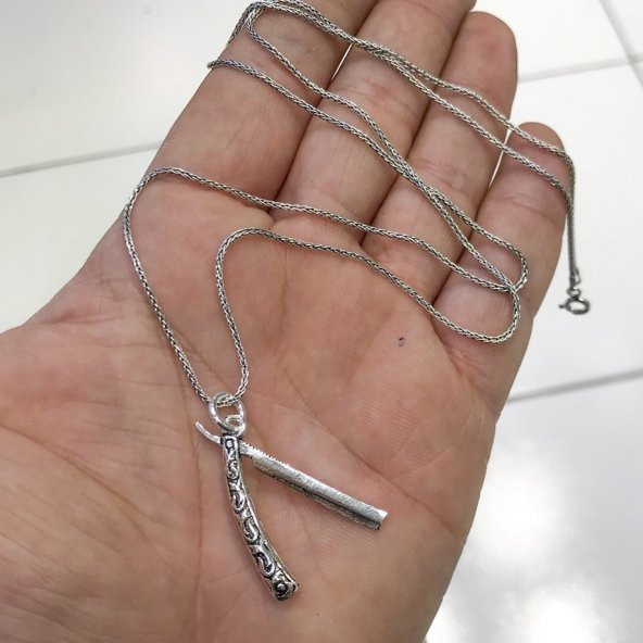 60 cm Tilki Kuyruğu Zincir Ustura Gümüş Kolye - Resim 3