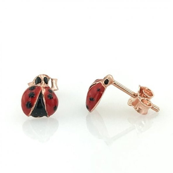 Minik Çivili Uğur Böceği Rosegold Gümüş Küpe - 2