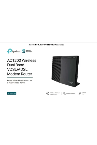 TT VC220-G3u AC 1200 5Ghz Vdsl Modem Siyah(Kutulu-Yenilenmiş) - 2