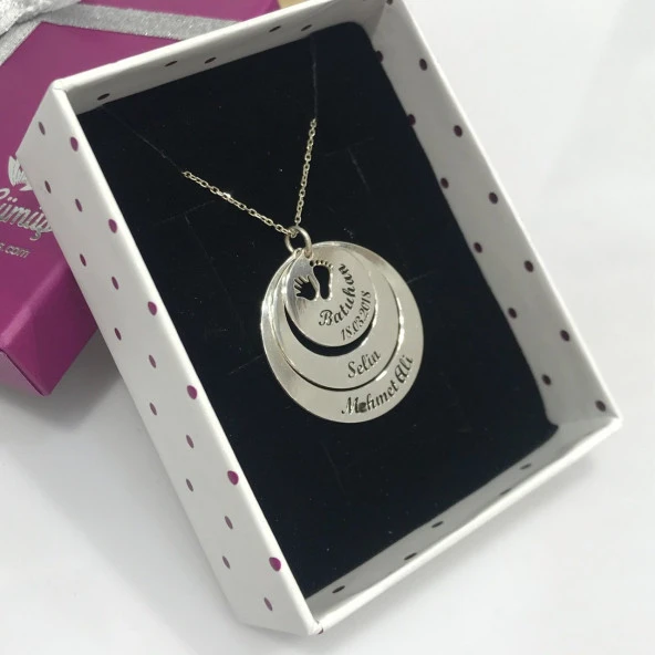 İlk Adım Bebek Ayaklı İsim Tarihli Kişiye Özel Gümüş Kolye - Resim 2