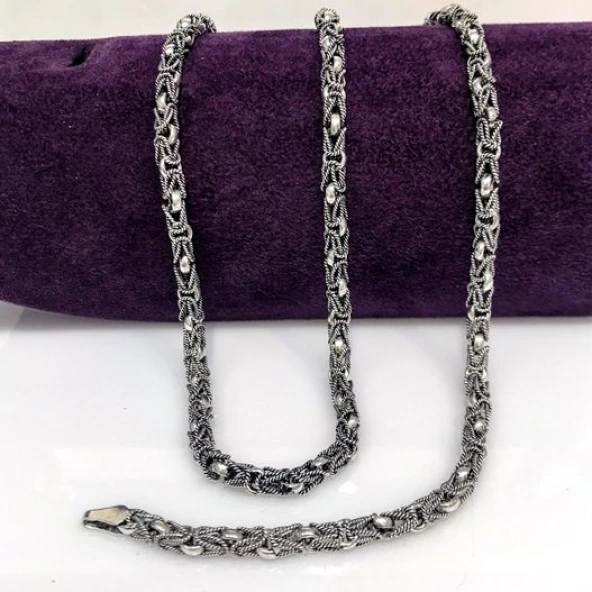 Yeni Tasarım İşlemeli 60 cm Kral Zinciri Gümüş Kolye - Resim 2