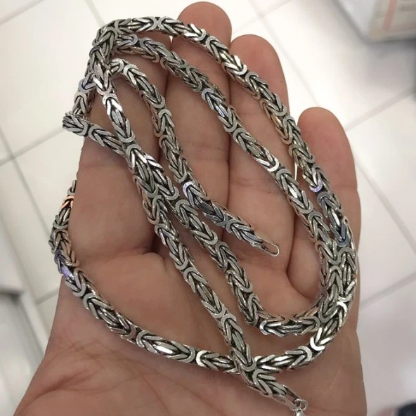 70 cm 60 gr 4 mm Köşeli Kalın Kral Zinciri Gümüş Erkek Kolye - Resim 2