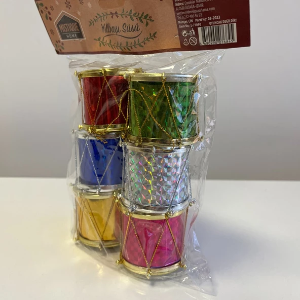 6 lı Davul Süsü 4 Cm Yılbaşı Ağacı Süsü - Mavi Su Dünyası - 2