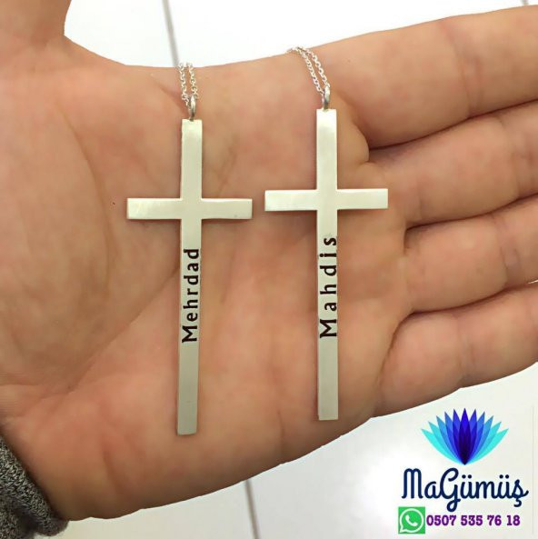 HAÇ CROSS İSİM YAZILIR TASARIM GÜMÜŞ KOLYE - 1