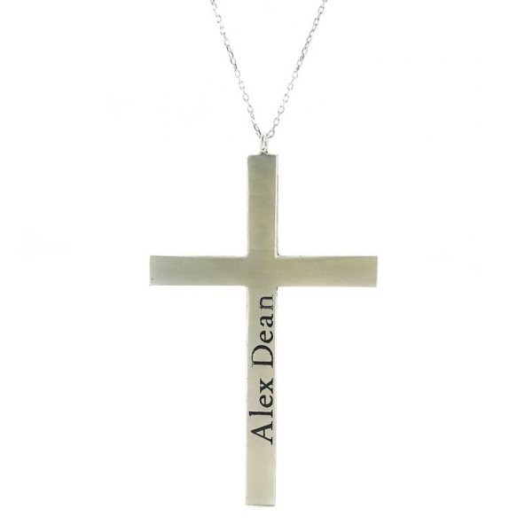 HAÇ CROSS İSİM YAZILIR TASARIM GÜMÜŞ KOLYE - 2