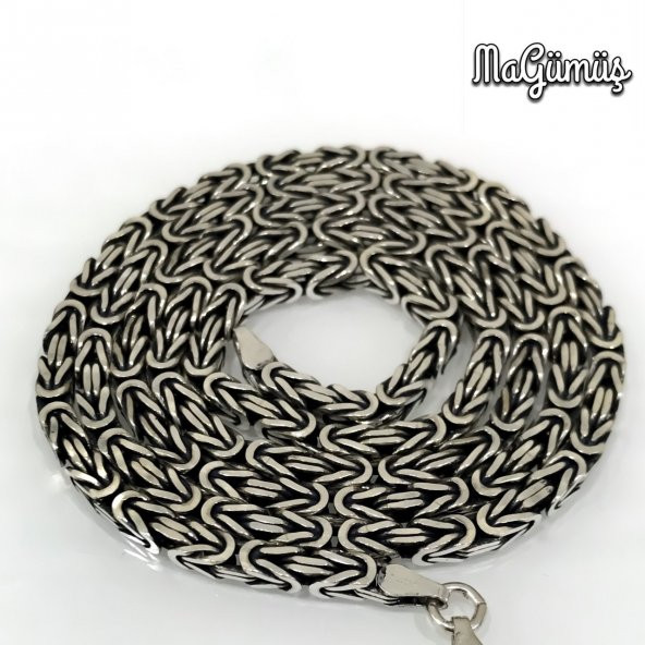 60 cm Kral Zinciri Köşeli Gümüş Erkek Zincir - Resim 3