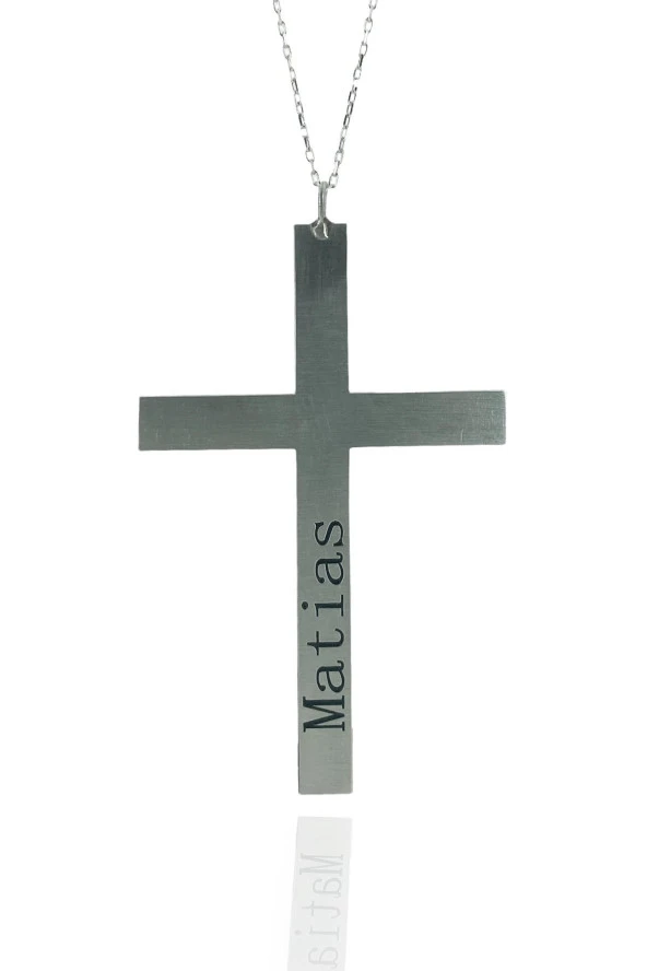 İsimli İsim Yazılı Büyük Boy Haç Cross Gümüş Kolye - Resim 2