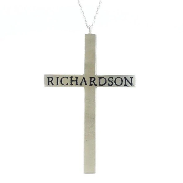 İsimli İsim Yazılı Büyük Boy Haç Cross Gümüş Kolye - Resim 4