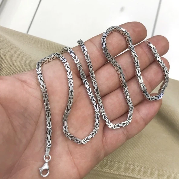 3.2 mm 34 gr 60 cm Köşeli İtalyan Kral Zinciri Gümüş Kolye - Resim 3