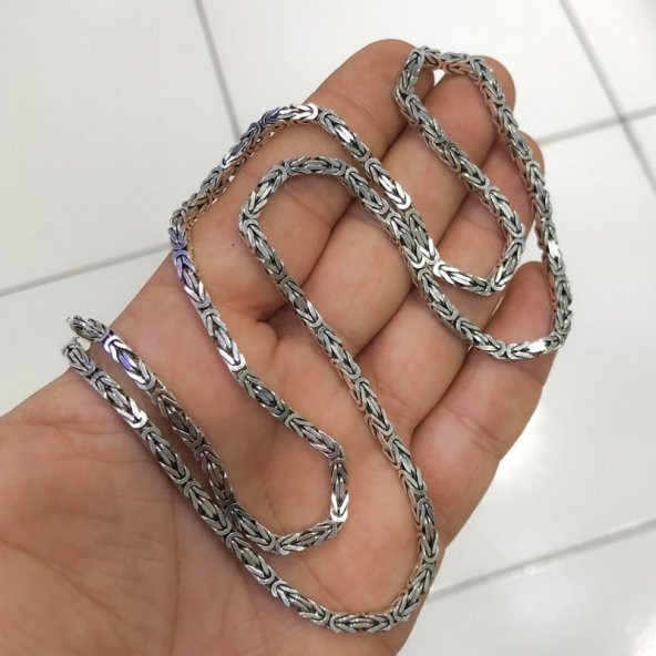 3 mm 65 cm 37 gr Köşeli Üst Kalite Kral Zinciri Gümüş Kolye - Resim 2