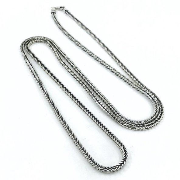 70 cm Tilki Kuyruğu Modeli Köşeli Gümüş Erkek Zinciri Zincir - Resim 2