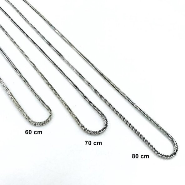 60 cm Tilki Kuyruğu Modeli Köşeli Gümüş Erkek Zincir - 3