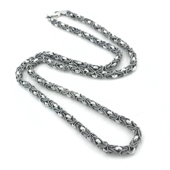 4 mm 32 gr 55 cm El İşçiliği Özel Kral Zinciri Gümüş Kolye - Resim 2