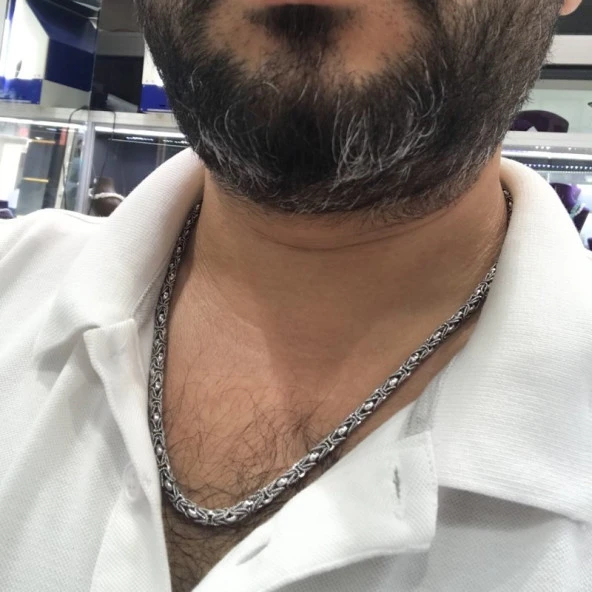 4 mm 32 gr 55 cm El İşçiliği Özel Kral Zinciri Gümüş Kolye - Resim 3