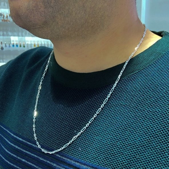 Rustik Köşeli Yeni Modeli 60 cm Gümüş Erkek Zinciri Kolye - 3