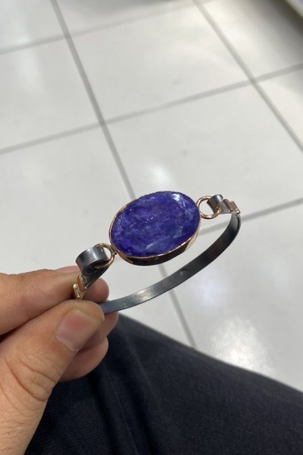 Doğal Has Safir Taş El Üretim Otantik Gümüş Bilezik - 4
