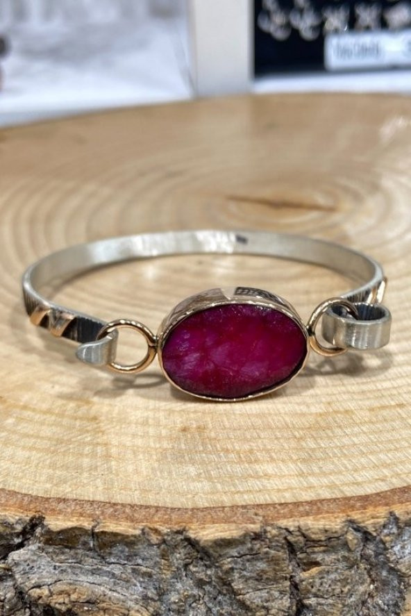 Doğal Has Taş Yakut El Üretim Otantik Gümüş Bilezik - 3