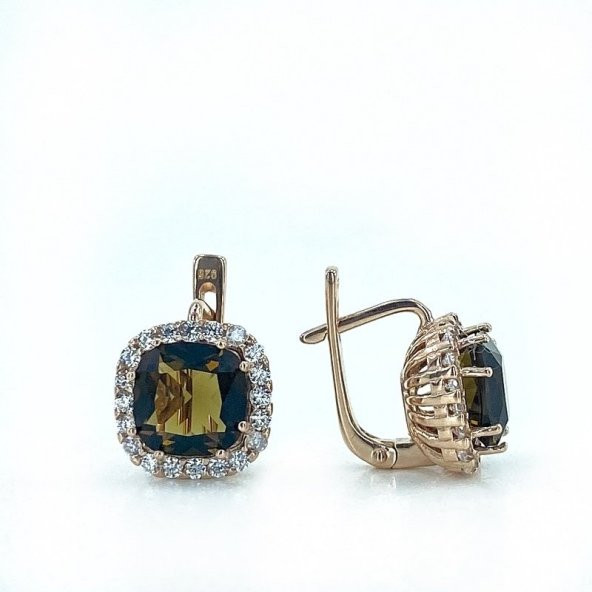 Pırlanta İşçilik Baget Smoky Quartz Taş Gümüş Küpe - 2