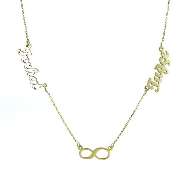 Sonsuzluk 2 İki İsimli altın Renk 925 Gümüş Kolye - Resim 2