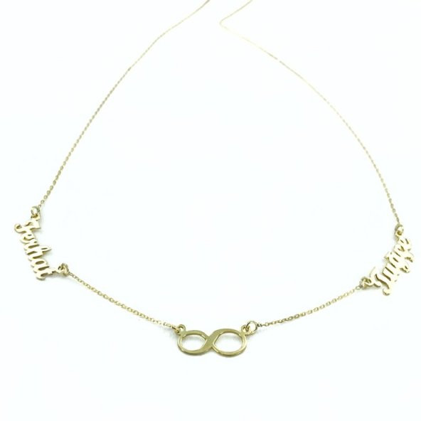 Sonsuzluk 2 İki İsimli altın Renk 925 Gümüş Kolye - Resim 3