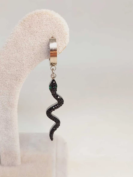 Yılan Temalı Gümüş Renkli Çelik Küpe (54518) - Resim 5