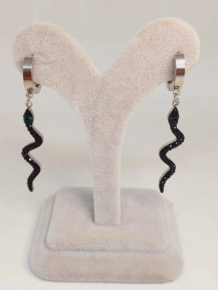 Yılan Temalı Gümüş Renkli Çelik Küpe (54518) - Resim 2