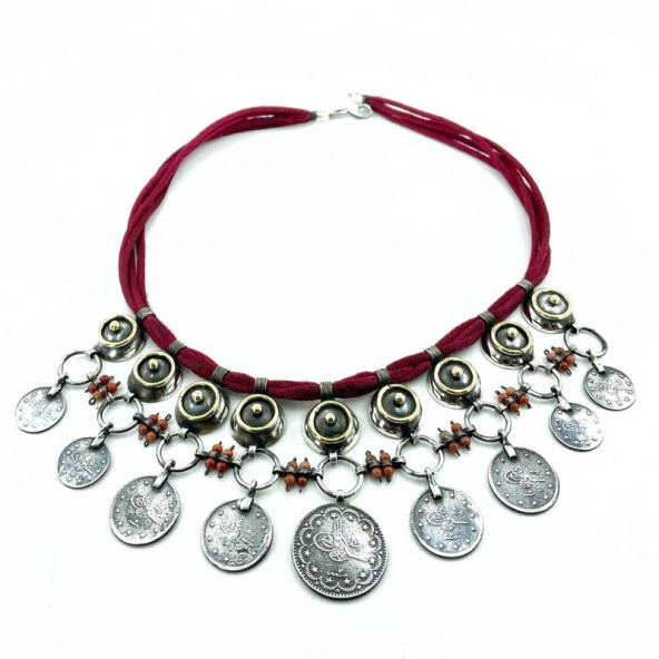 Osmanlı Gümüş Parası El Üretim Gerdanlık Küpe Gümüş Set - 3