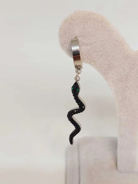 Yılan Temalı Gümüş Renkli Çelik Küpe (54518) - Resim 4