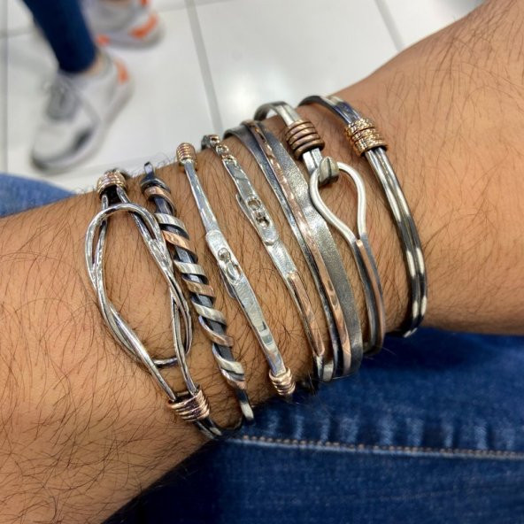 El Üretimi Üst Kalite Özel Tasarım Unisex Taşsız  925 Gümüş Bileklik - 3