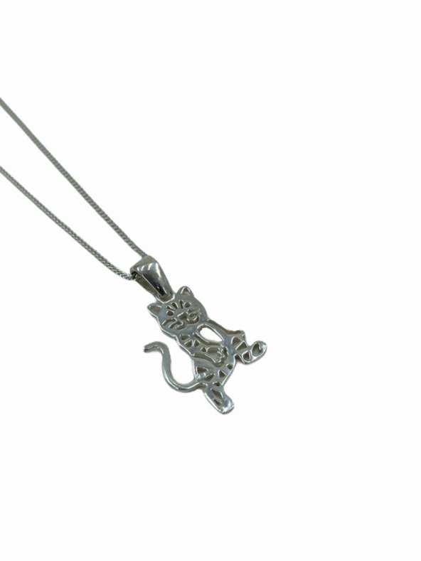 Taşsız Düz Yaramaz Kedi 925 Gümüş Kolye - 2