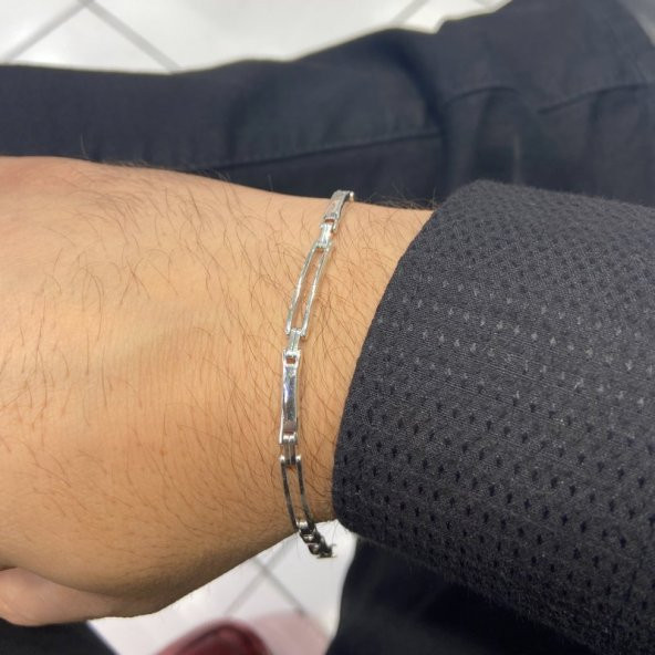 Sade Taşsız 925 Gümüş Erkek Bileklik - 3