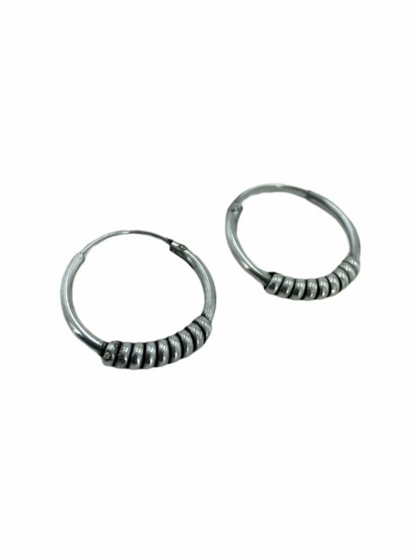 18 mm Oksitli Spor Taşsız Unisex 925 Gümüş Halka Küpe - 2
