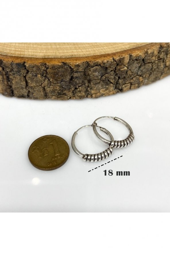 18 mm Oksitli Spor Taşsız Unisex 925 Gümüş Halka Küpe - 3