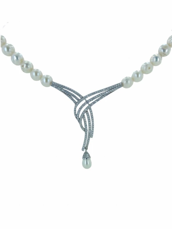 MaGümüş Suyolu Gerçek İnci Gerdanlık 925 Gümüş Kolye - 2