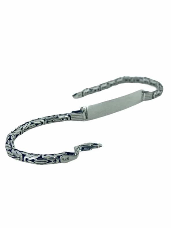 4 mm Kral Zincir Kişiye Özel İsim Yazılır Künye 925 Gümüş Bileklik - 2