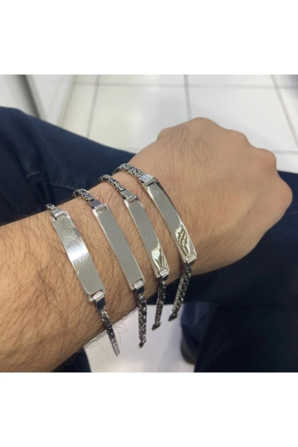 4 mm Kral Zincir Kişiye Özel İsim Yazılır Künye 925 Gümüş Bileklik - 3