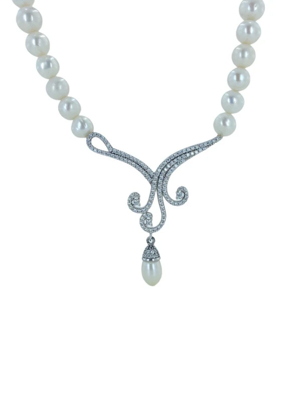 Yeni Model Suyolu İnci Gerdanlık 925 Gümüş Kolye - 2