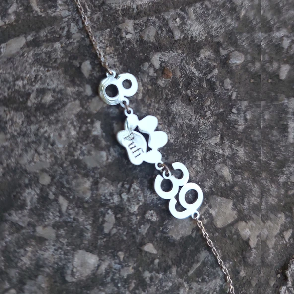 925 Ayar Gümüş Kişiye Özel İsim ve Rakamlı Pati Bileklik - Resim 6