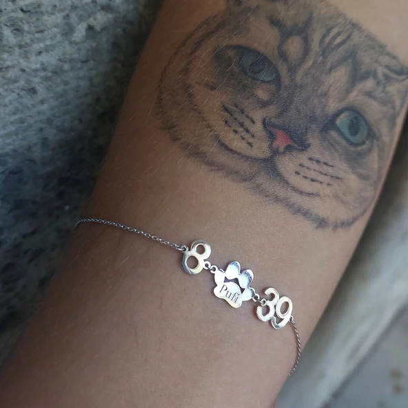 925 Ayar Gümüş Kişiye Özel İsim ve Rakamlı Pati Bileklik - Resim 3