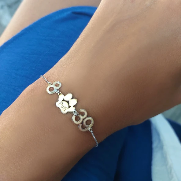 925 Ayar Gümüş Kişiye Özel İsim ve Rakamlı Pati Bileklik ürün görseli