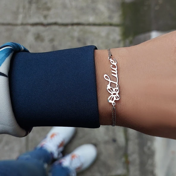 925 Ayar Gümüş Kişiye Özel İsimli Kelebek Bileklik ürün görseli