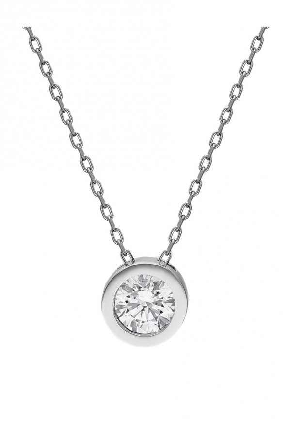 Sertifikalı Swarovski Taşlı Tektaş 925 Gümüş Kolye - 3